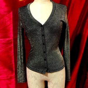 Vintage Cardigan sweater sparkly silver and black